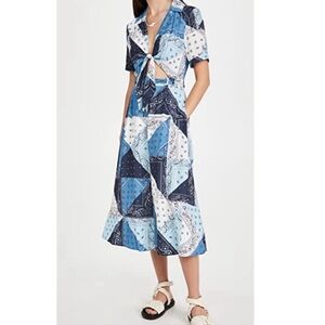 STAUD Blue and White Midi Dress